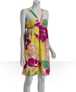Shoshanna magenta island floral silk crepe cross strap dress   