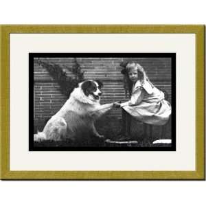   Framed/Matted Print 17x23, Girl Shaking Hands with Dog