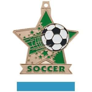   Star Custom Soccer Medal M 715S BRONZE MEDAL/LT. BLUE RIBBON 2.5 STAR