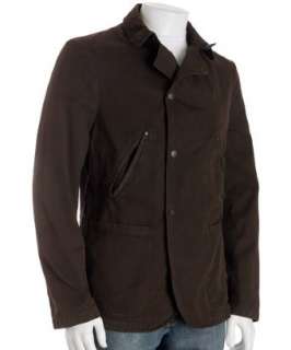 John Varvatos dark brown brushed cotton snap front jacket   up 