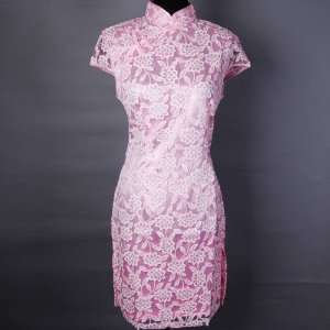  Floral Chinese Cheongsam Mini Dress Pink Available Sizes 