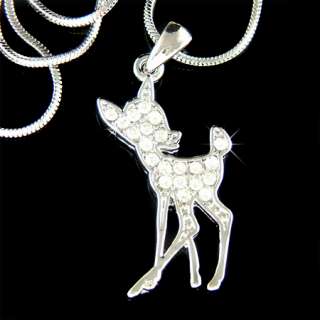 BAMBI DEER fawn Pendant Necklace use Swarovski Crystal  