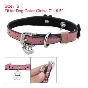  Dog Rectangle Rhinestone Buckle Pink Faux Leather Collar 