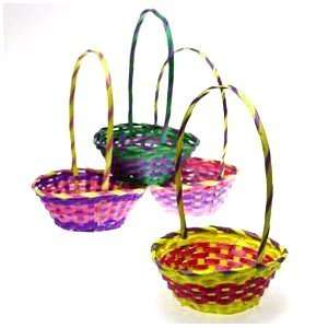  Bamboo Easter Basket Oval, 15 From Base to Handle, Pink 