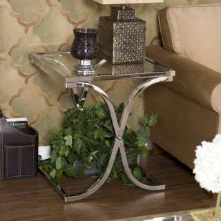 Transitional Glass & Chrome End Table Accent Table NEW  