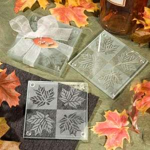 72 (2pc) Sets Fall Autumn Theme Leaf Design Frosted Glass Coaster 