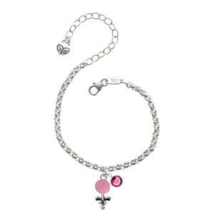  Pink Baby Rattle Silver Plated Brass Charm Bracelet with 
