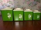 Set Of 4 Vintage Plastic Canisters~Kelly Green With White Flowers~Nice