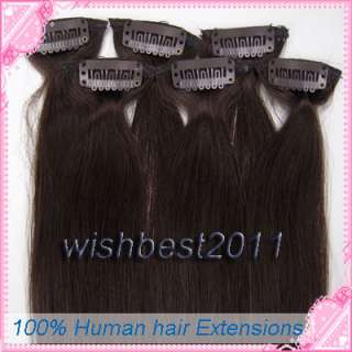   206Pcs Clips On Asion human Hair Extensions #02 dark brown ,&36g New
