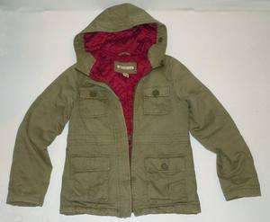 Juniors ABERCROMBIE Army Green Cargo Quilted Lined Hooded COAT Jacket 