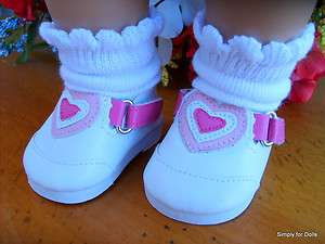 WHITE & PINK Hearts Slip On DOLL SHOES for 18 American Girl Doll 15 