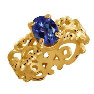   60 Ct Oval Tanzanite Blue Mystic Topaz 10k Yellow Gold Ring Jewelry