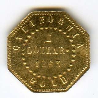 1863 California Fractional Gold $1 BG 1307A Uncirculated / Gem BU R1 