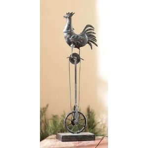    Whimsical Country Rustic Rooster on Unicycle Figure