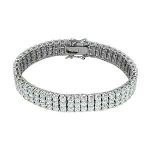   Rhodium Plated Triple Row Brilliant CZ 10mm Tennis Bracelet Jewelry