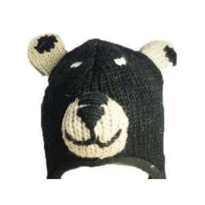  Black Bear Hand Knit NP002 100% Wool Pilot Ski Animal Cap 