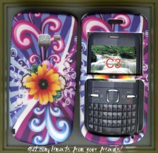 Nokia C3 AT&T rubberized hard cover case sunny flower  