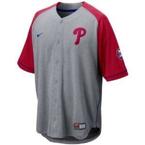   Phillies Ash Red At Em Full Button Baseball Jersey