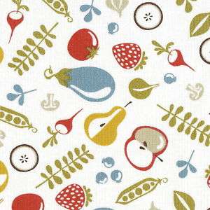 RETRO Apple Pear MOD FRUIT Kitchen Funky Fabric FQ Whit  