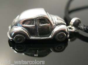   Car VW Love Bug Beetle Auto SS Sterling Silver w Cord Necklace  