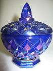 Cobalt blue carnival glass diamond pattern Candy dish sugar bowl boyd 