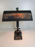 ANTIQUE ART DECO CAST IRON BANKER DESK TABLE LAMP  