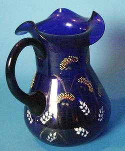 Victorian Cobalt Blue & Enamel Art Glass Pitcher c.1880  
