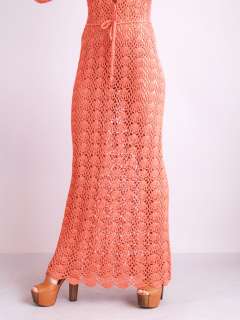   SCALLOP Coral Sheer Lace Cutout PLUNGING V Supermodel Maxi DRESS