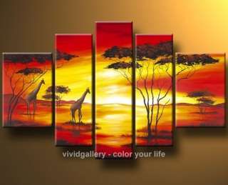   Oil Painting 68x48 Landscape African Giraffe Sunrise FZ018  