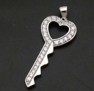 Diamonique Heart Key Pendant 925 Sterling Silver  