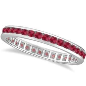  Ruby Channel Set Stackable Ring Eternity Band 14k White 