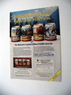 Budweiser Wildlife Beer Stein Set 1989 PRINT AD  
