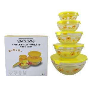   Nested Dipping or Storage Bowls with Yellow Lids and Crab Design Home