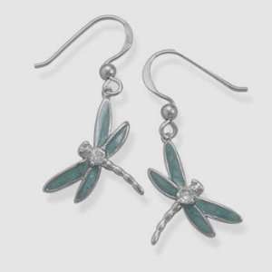  SOLID .925 STERLING SILVER & CZ DRAGONFLY EARRINGS 