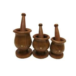  Aid Wooden Grinders with White Inlay Work, Set of 3
