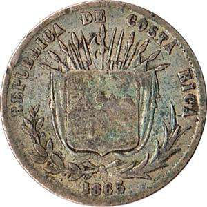 1865 Costa Rica 10 Centavos Silver Coin KM#111 Rare  