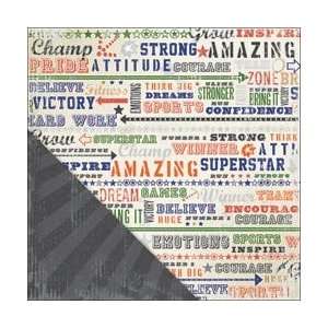   Double Sided Paper 12x12 Game Day Words Charcoal; 25 Items/Order