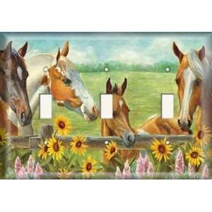  Three Switch Plate   Horses And Sunflowers