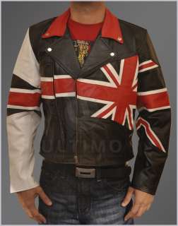   Flag Motorcycle Slim fit Leather Jacket Union Jack UK Flag Biker Style