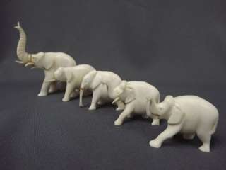 Antique Chinese Ox Bone Carved Elephant Group Figurines  