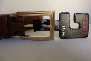 New TUMI Textured Leather Belt Brown Double 2 Buckles  