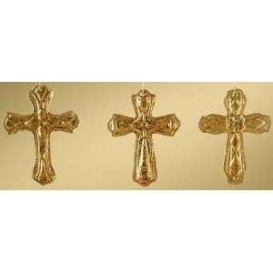  Set of 12 Gold Glass Cross Christmas Ornaments 5.5 #28763 