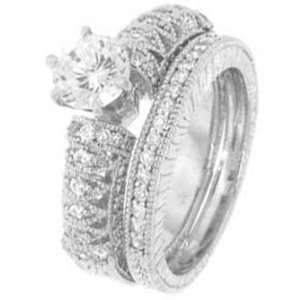   Silver Wedding Ring set with Round Cubic Zirconia in Six Prong Setting