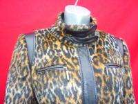 RETRO Animal Print Leopard fur &Black Faux Leather Coat eur 40 uk 12 