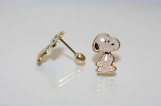 14k gold SNOOPY cute screw back stud enamel earrings ~  