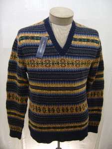 Polo Ralph Lauren Mens L Cashmere Linen Sweater Knit Fair Isle V Neck 