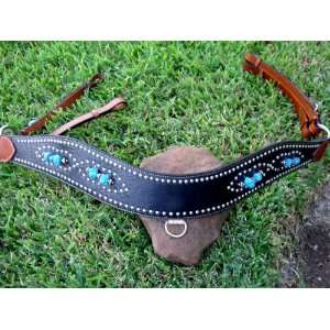   Hair on Turquoise Roping Roper Saddle Breast Collar 