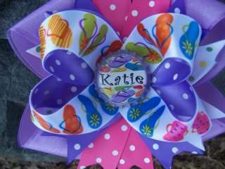 FLIP FLOP PERSONALIZED NAME BOTTLECAP HAIRBOW  