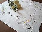 Chic Chicken Embroidery Drawn Work Cotton Table Cloth