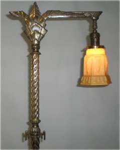 VINTAGE c. 1925 REMBRANDT CAST METAL ART DECO FLOOR LAMP w/ JADE GLASS 